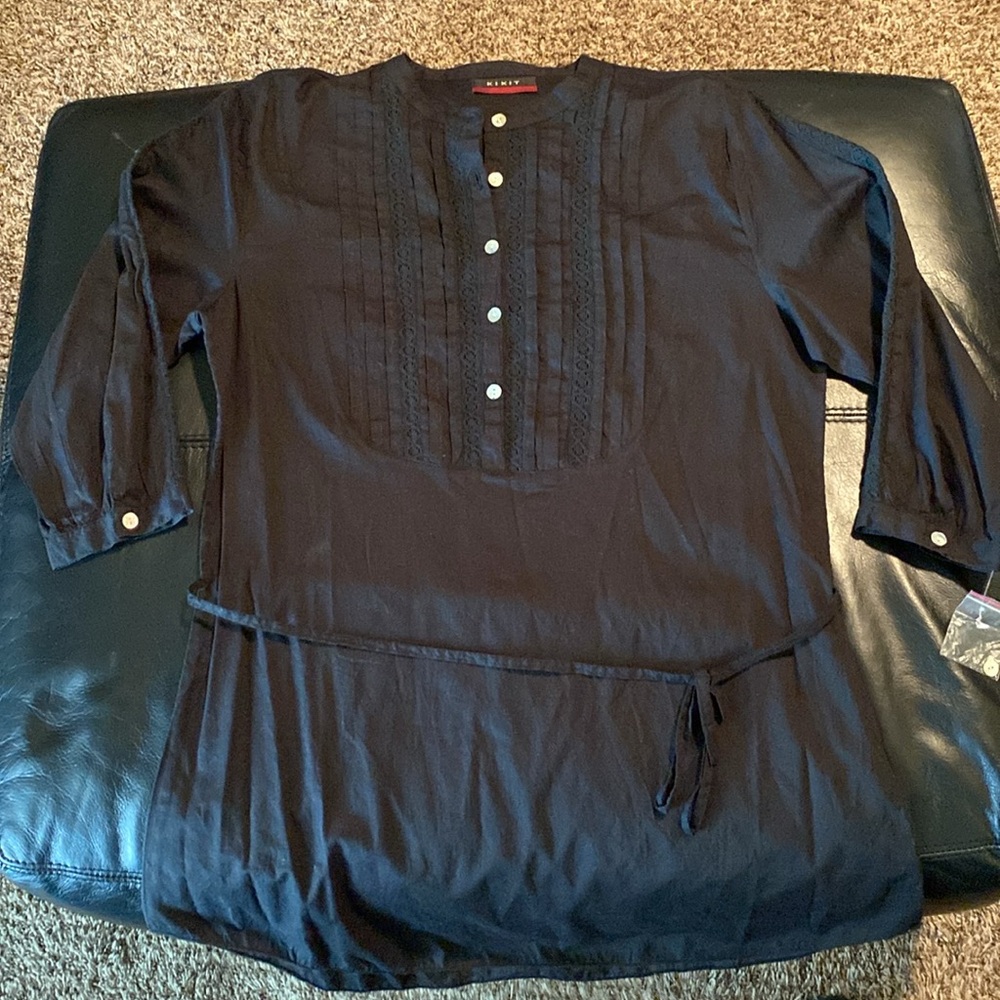 Women’s Black Pleated Half-Button-Up Top by KIKIT. Size L.
